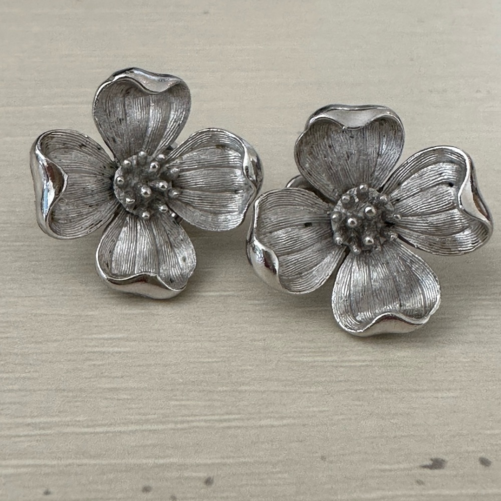 Signed Trifari Crown dog wood earrings